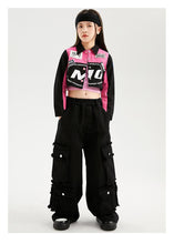 #H470 Girls Hip Hop Cool Short Baseball Style Jacket -Street Dance Baggy Cargo Pants