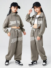 #HH4511 Girls Hip Hop Clothes -Grey Long Sleeves- Short Jacket- Pants-Urban Streetwear- Performance