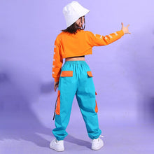 #HH455 Hip Hop Girls Crop Top -Cargo Pants-Orange Crop Sweatshirt