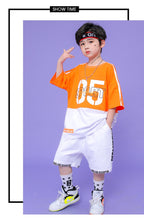 #HH459 Boys and Girls Hip Hop Contrast T-shirt Cargo Pants - Street Dance Shorts Loose Fit