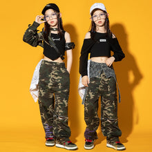 #HH4501 Modern Girls Hip Hop Performance Costume- Camouflage Pants- Crop Kpop Outfit-  Street Wear