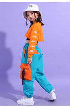 #HH455 Hip Hop Girls Crop Top -Cargo Pants-Orange Crop Sweatshirt