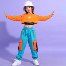 #HH455 Hip Hop Girls Crop Top -Cargo Pants-Orange Crop Sweatshirt