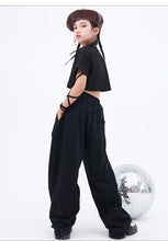 #H472 Girls Hip Hop Bandage T-shirt - Street Dance Crop Top- Baggy Pants