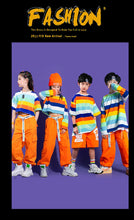 #HH458 Girls Striped Crop Top Cargo Pants -Boys Hip Hop Rainbow T-Shirt Shorts and Cargo Pants