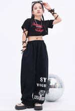 #H472 Girls Hip Hop Bandage T-shirt - Street Dance Crop Top- Baggy Pants