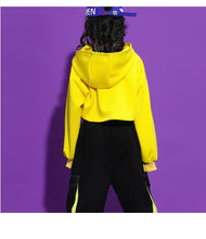 HH7192 NEW!! Hip Hop Dance Costume -Girls Yellow Crop Tops Black Cargo Pants