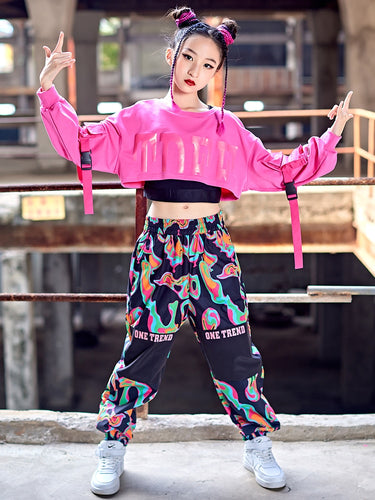 Cheap Hip Hop Girls Crop Top Contrast Cargo Pants Boys Sweatshirt Joggers  Child Streetwear Clothes Sets Kids Street Dance Jazz Costume | Joom