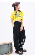 #H472 Girls Hip Hop Bandage T-shirt - Street Dance Crop Top- Baggy Pants