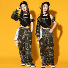 #HH4501 Modern Girls Hip Hop Performance Costume- Camouflage Pants- Crop Kpop Outfit-  Street Wear