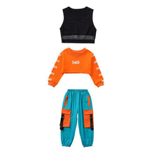 #HH455 Hip Hop Girls Crop Top -Cargo Pants-Orange Crop Sweatshirt