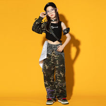 #HH4501 Modern Girls Hip Hop Performance Costume- Camouflage Pants- Crop Kpop Outfit-  Street Wear