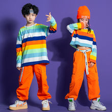 #HH458 Girls Striped Crop Top Cargo Pants -Boys Hip Hop Rainbow T-Shirt Shorts and Cargo Pants