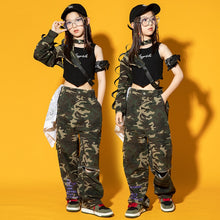 #HH4501 Modern Girls Hip Hop Performance Costume- Camouflage Pants- Crop Kpop Outfit-  Street Wear