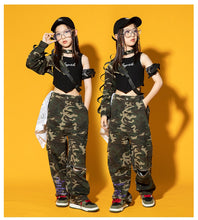 #HH4501 Modern Girls Hip Hop Performance Costume- Camouflage Pants- Crop Kpop Outfit-  Street Wear