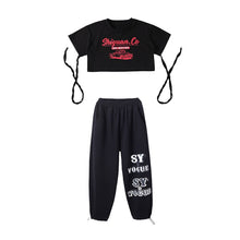 #H472 Girls Hip Hop Bandage T-shirt - Street Dance Crop Top- Baggy Pants