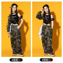 #HH4501 Modern Girls Hip Hop Performance Costume- Camouflage Pants- Crop Kpop Outfit-  Street Wear