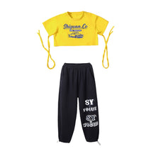 #H472 Girls Hip Hop Bandage T-shirt - Street Dance Crop Top- Baggy Pants