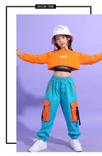 #HH455 Hip Hop Girls Crop Top -Cargo Pants-Orange Crop Sweatshirt