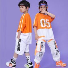 #HH459 Boys and Girls Hip Hop Contrast T-shirt Cargo Pants - Street Dance Shorts Loose Fit