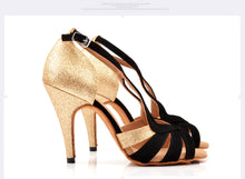 #B9988 Black/Golden Women's Glitter Ballroom Party Dance Shoes