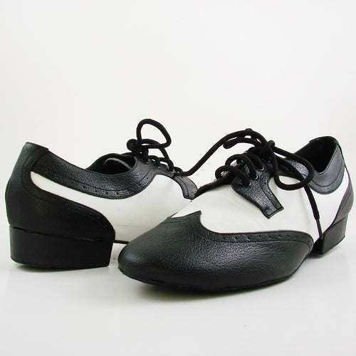 #M99001 Men's Black White Genuine Leather Flats Modern Dance Shoes Tango Party Wedding Square Dance shoes