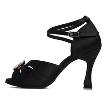 #D851 Latin Dance Shoes - Black Satin - Salsa - Ballroom