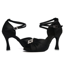 #D851 Latin Dance Shoes - Black Satin - Salsa - Ballroom