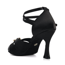 #D851 Latin Dance Shoes - Black Satin - Salsa - Ballroom