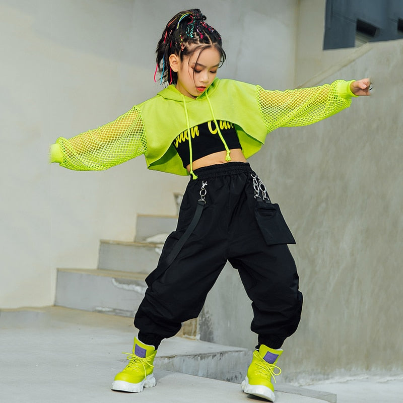 Obsessions #H5311 Girls Hip Hop Green Top Net Sleeve- Black Hip Hop Pa –  OBSESSIONS DANCEWEAR & ACCESSORIES