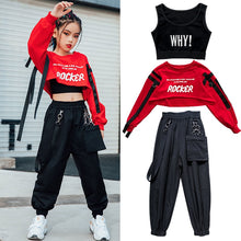 #H5301 Girls Hip Hop Red Top- Black Pants- Casual Street Dance Wear -Jazz Performance Clothes