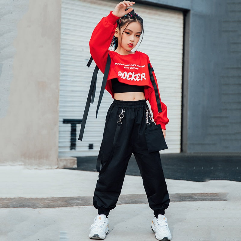 Kids Hip Hop Clothing Girls Jazz Costume Summer Short Sleeves Street Dance  Outfit Fashion Wear Pink Crop Tops White Pants BL8170