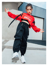 #H5301 Girls Hip Hop Red Top- Black Pants- Casual Street Dance Wear -Jazz Performance Clothes