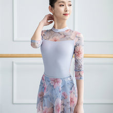 #B880 Beautiful Long Sleeve Floral High Neck Ballet Leotard and Seperate Skirt Set