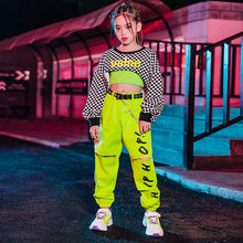 #H5299 Girls Hip Hop -Jazz -Street Costume- Lattice Tophip- Fluorescent Green Pants