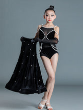 #DN221 Girls Modern 2 Piece Costume-Velvet & Pearl-  Performance Ballroom Dress