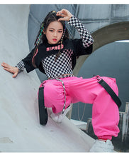 #HH7097 Children Hip Hop Dance- Lattice Tops- Casual Cargo Pants- Jazz Performance- Street Dance Costume BL7097