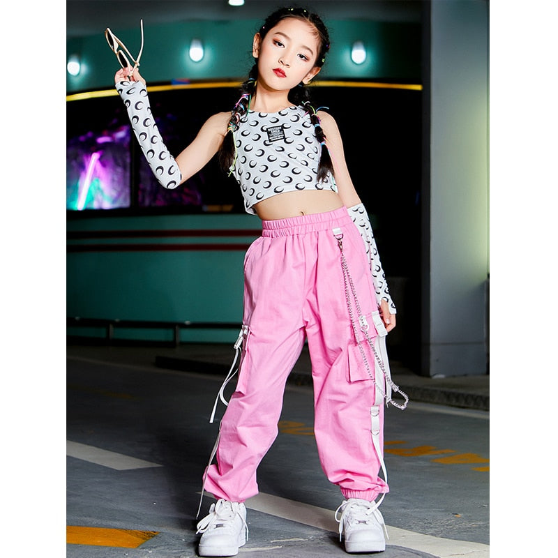 US Girls Street Dance Clothes Performance Girls Hip Hop Clothes 2 Piece  Outfits