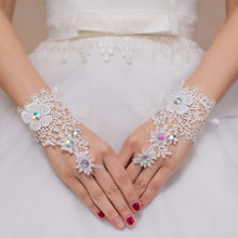 Obsessions Fingerless Lace Applique Crystal Gloves Wrist Length